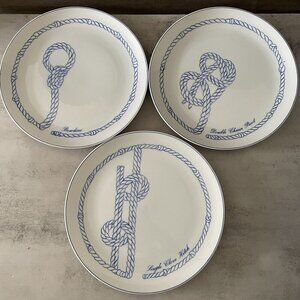 Vintage Schmid Sailors Knot Patterns Set of 3 Blue White 8" Salad Plates
